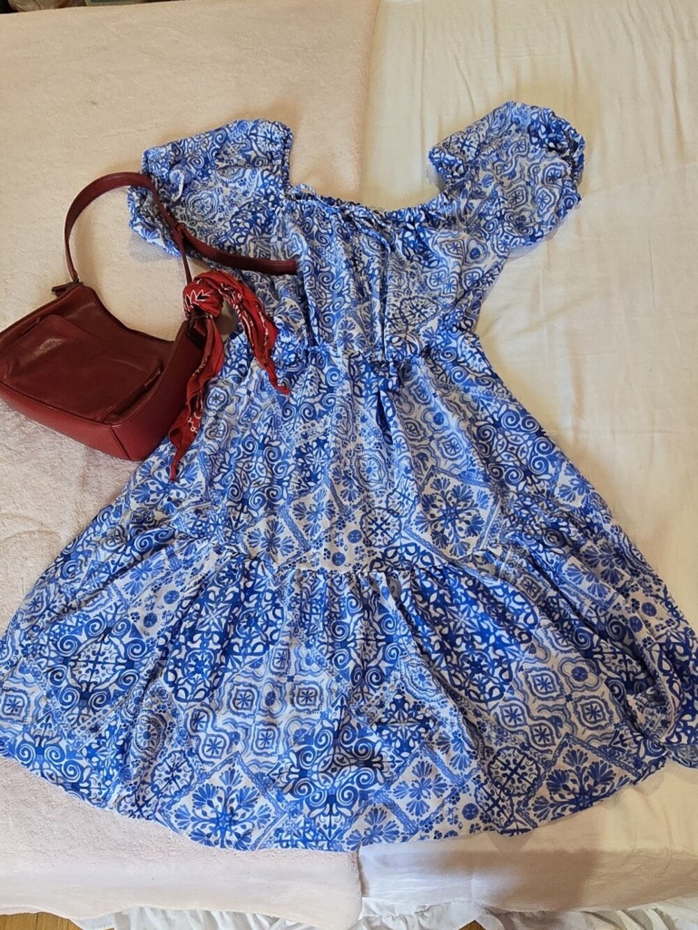 Blue & White Tile-Print Skirt